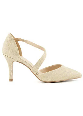 Asya Gold Shimmer Asymmetric Court Shoes by Head Over Heels By Dune | Look Again