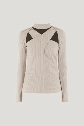 Beige Cross Cut-out Detail Turtleneck Top