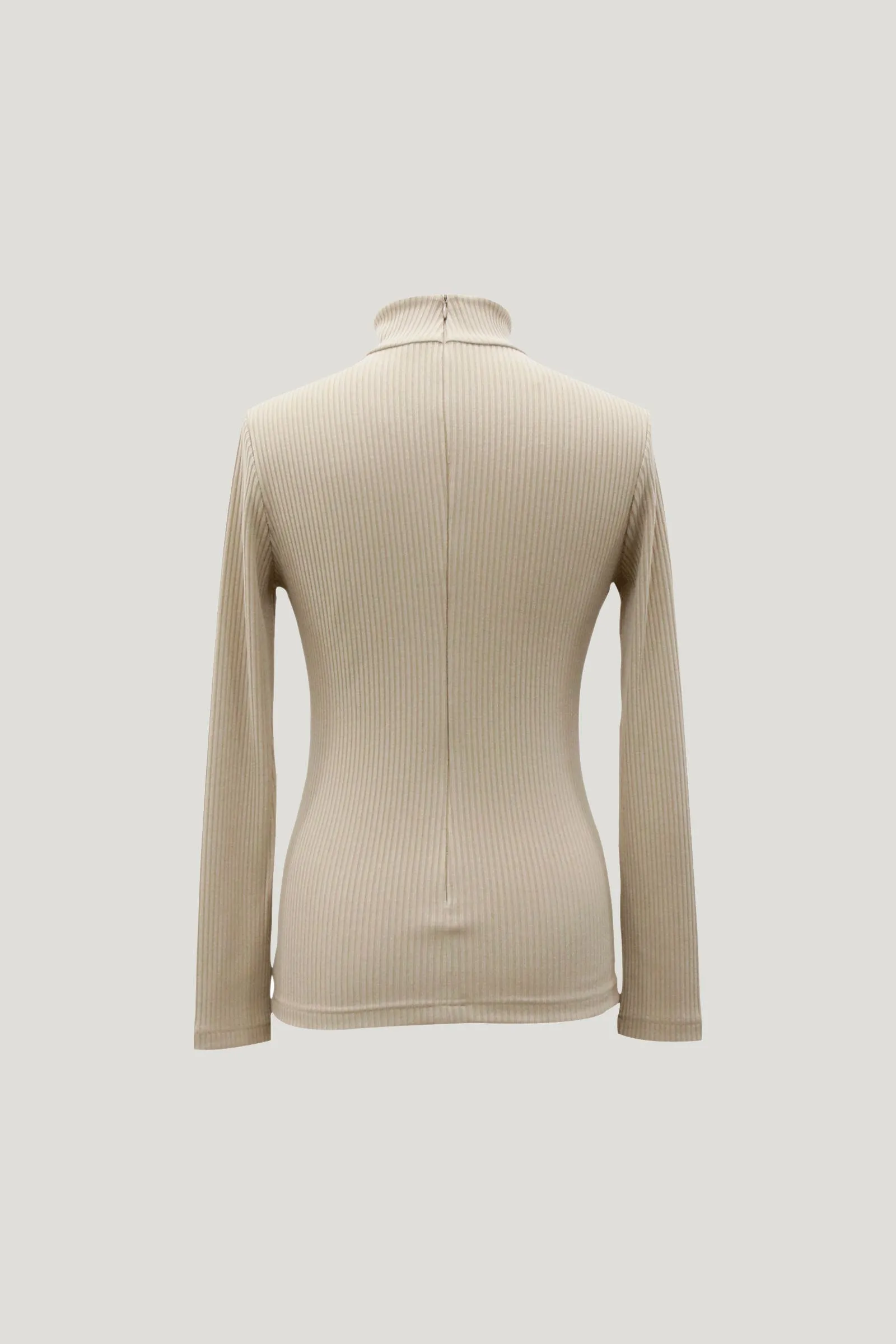 Beige Cross Cut-out Detail Turtleneck Top