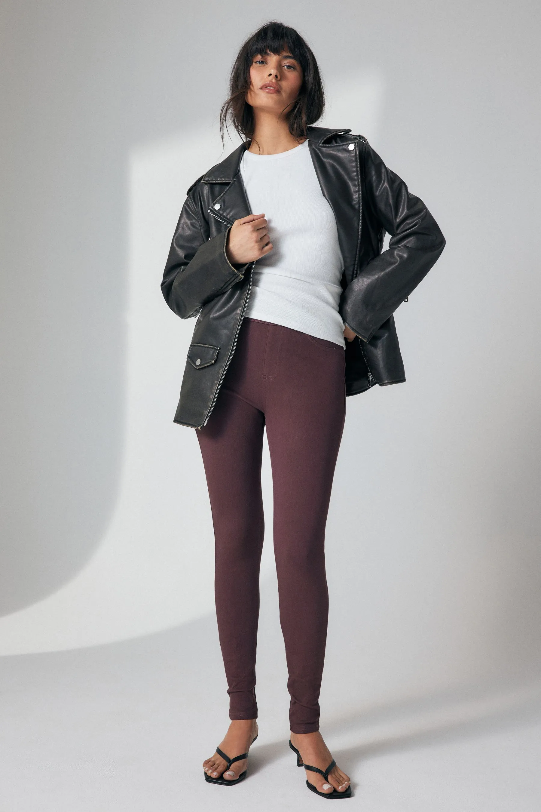 Berry Purple Jersey Denim Leggings