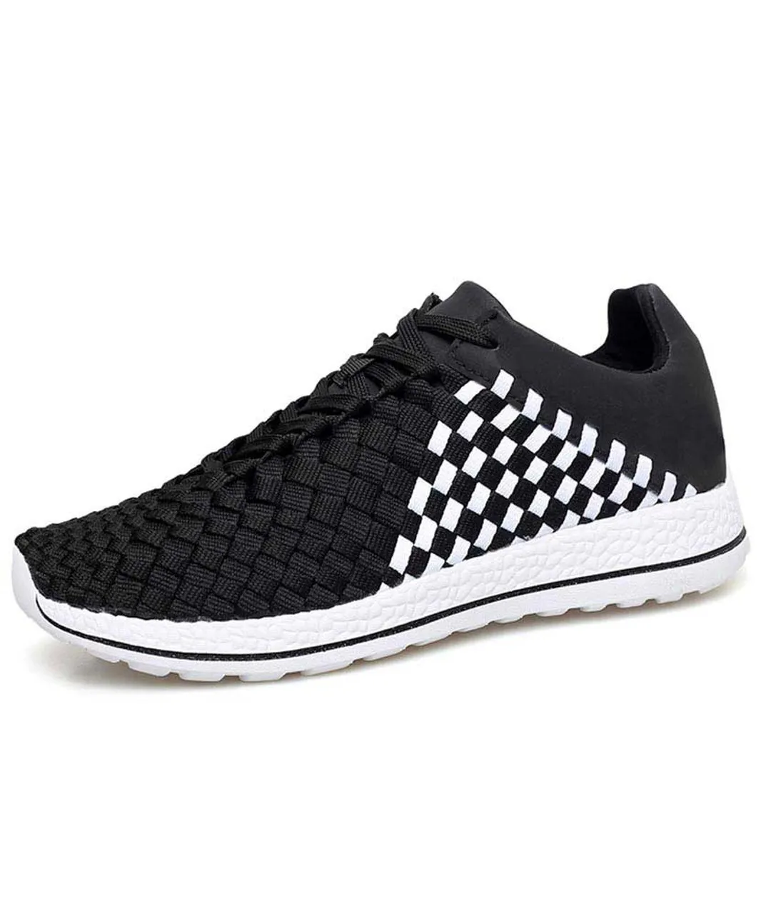 Black white weave check style shoe sneaker