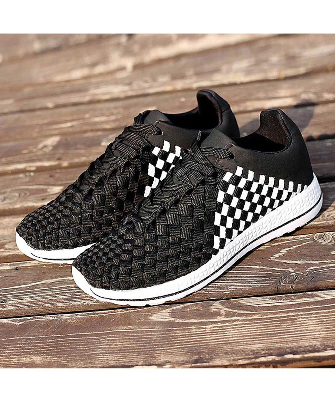 Black white weave check style shoe sneaker