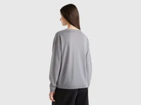 Boat neck sweater in pure Merino wool - Light Gray | Benetton