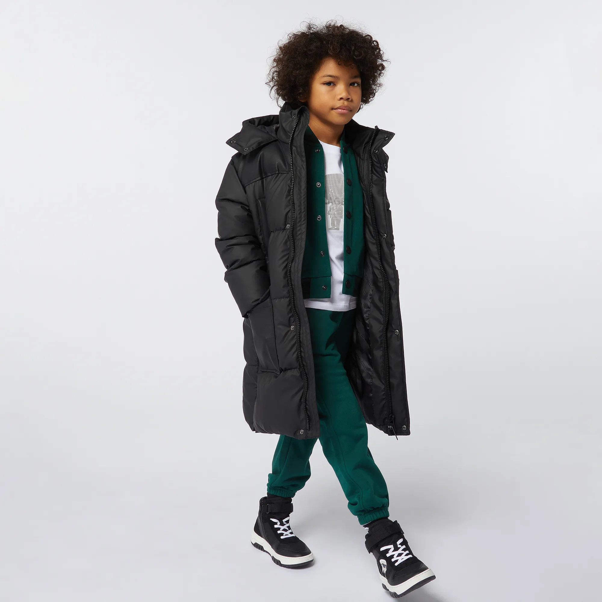 Boys Black Hooded Puffer Coat