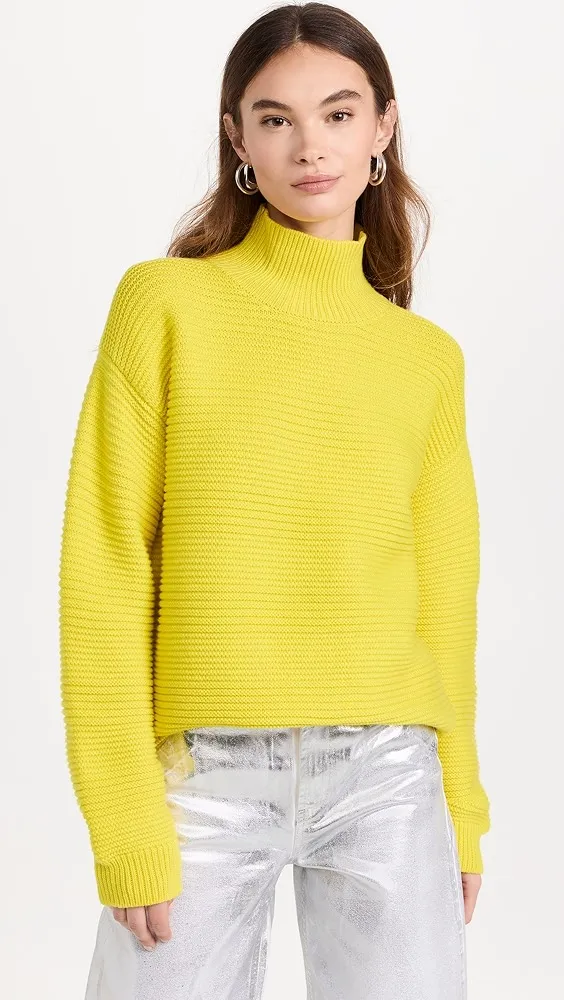 Brandon Maxwell   Garter Stitch Turtleneck Knit Sweater 