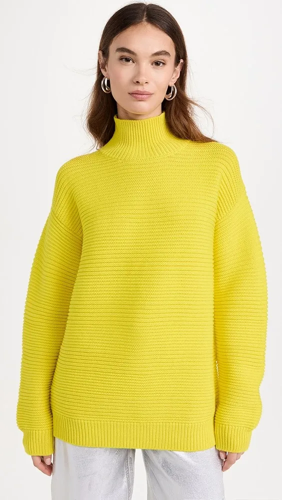 Brandon Maxwell   Garter Stitch Turtleneck Knit Sweater 