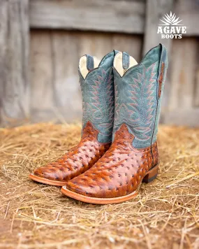 COGNAC OSTRICH | MEN SQUARE TOE WESTERN COWBOY BOOTS