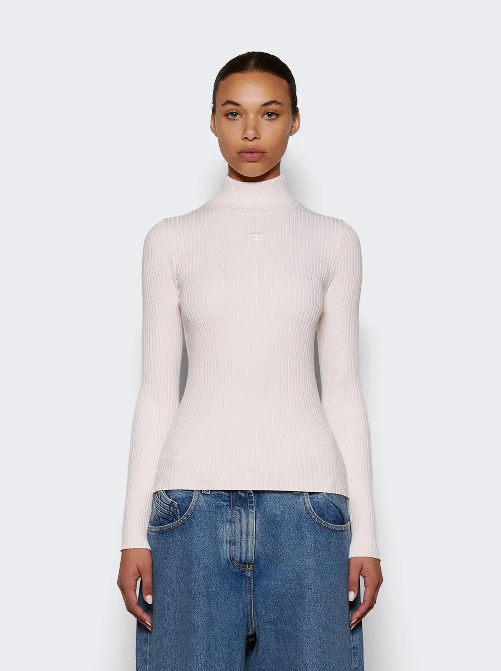 Courrèges   Reedition Rib Knit Mockneck Sweater Pale Pink 