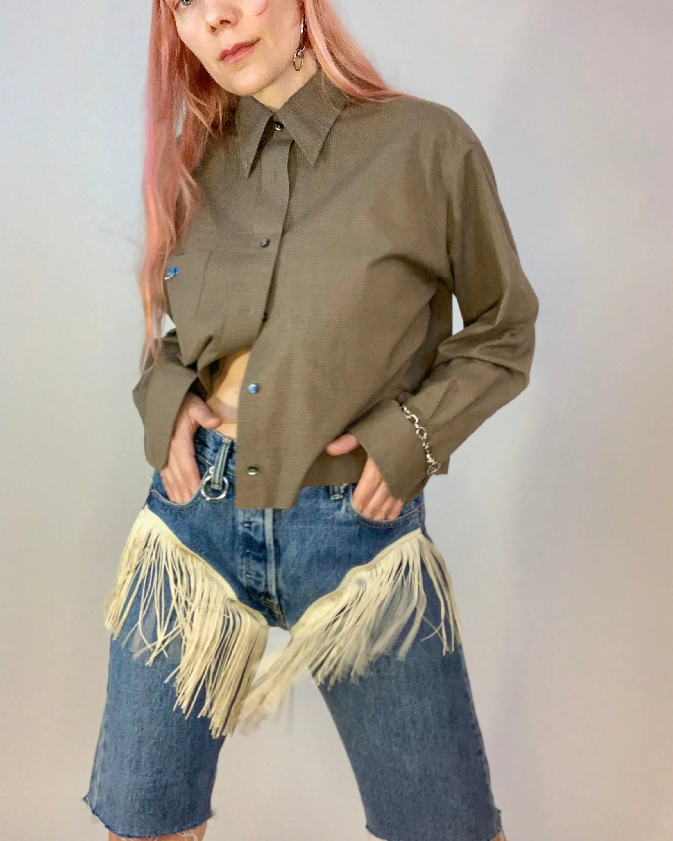 Custom hi cut fringe jorts