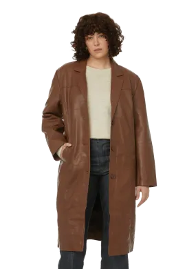 DEADWOOD  Mid-length recycled leather coat - Brown