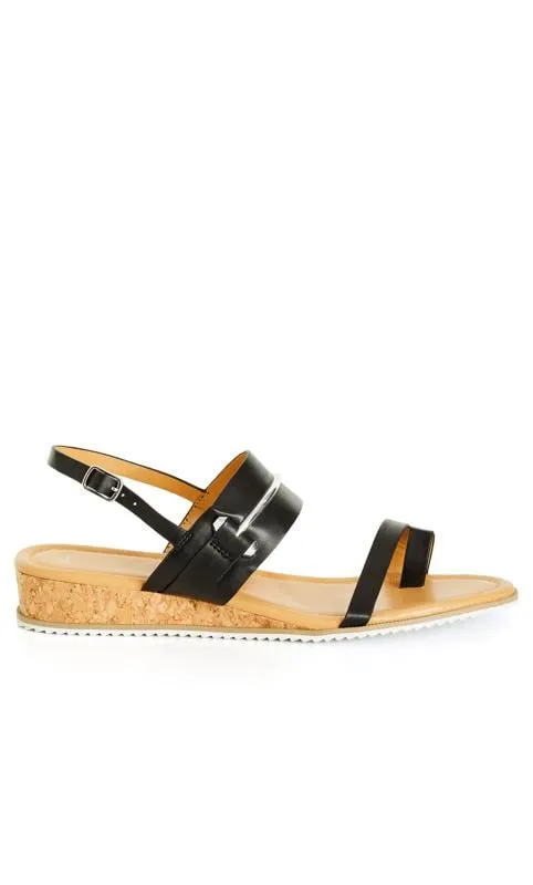 Evans Black Saddle Detail Cork WIDE FIT Wedge Sandals