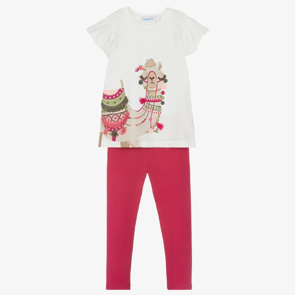 Girls Ivory & Pink Leggings Set