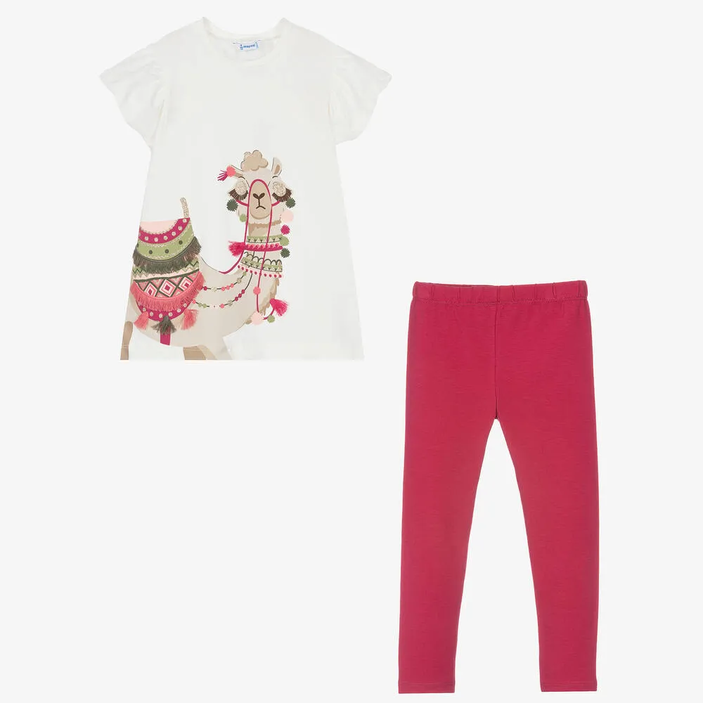 Girls Ivory & Pink Leggings Set