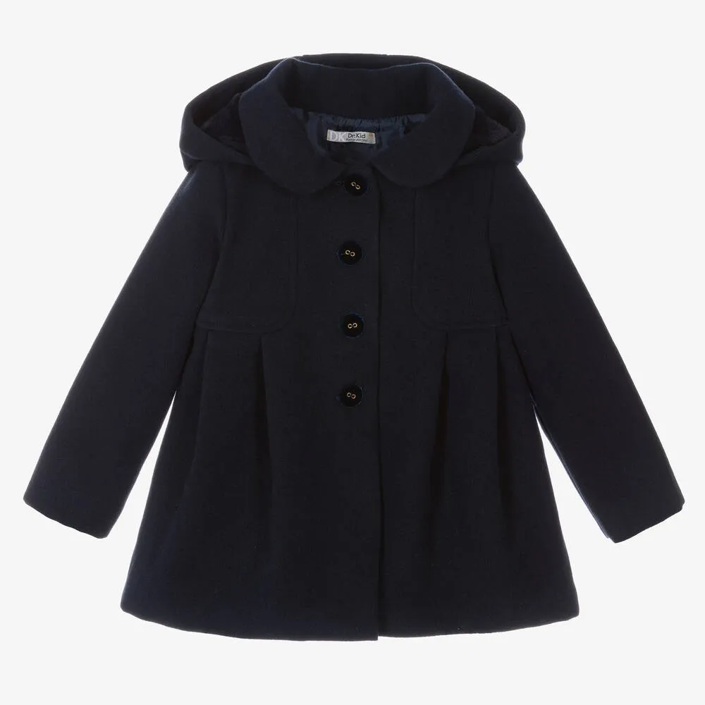 Girls Navy Blue Hooded Coat