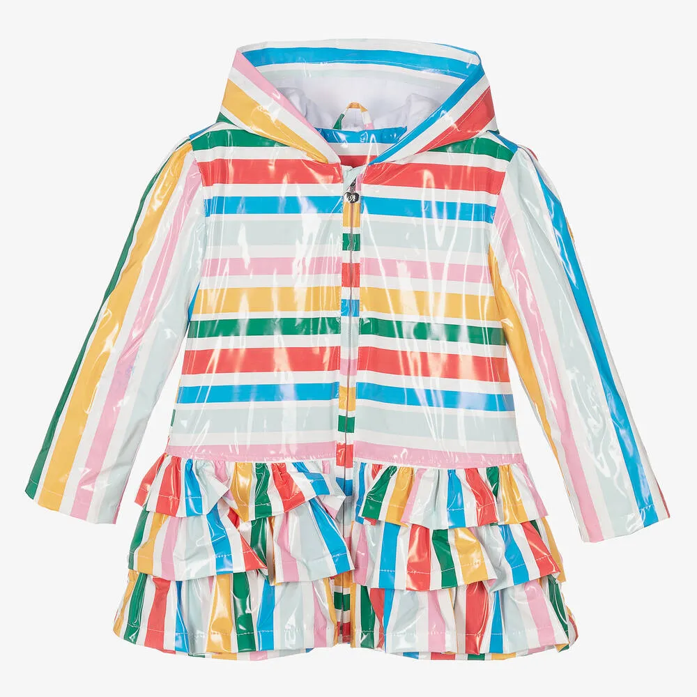 Girls Rainbow Stripe Hooded Coat