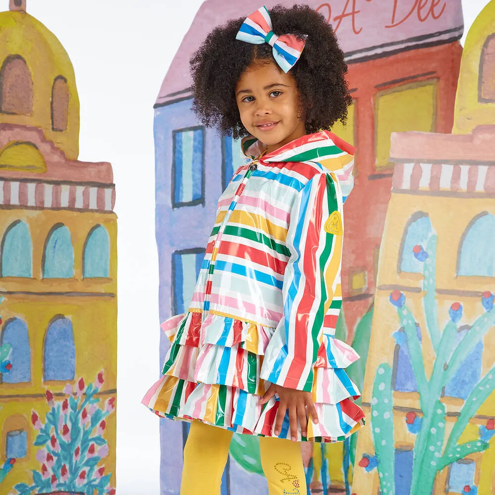 Girls Rainbow Stripe Hooded Coat