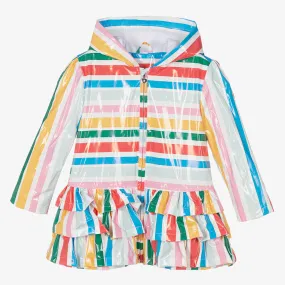 Girls Rainbow Stripe Hooded Coat