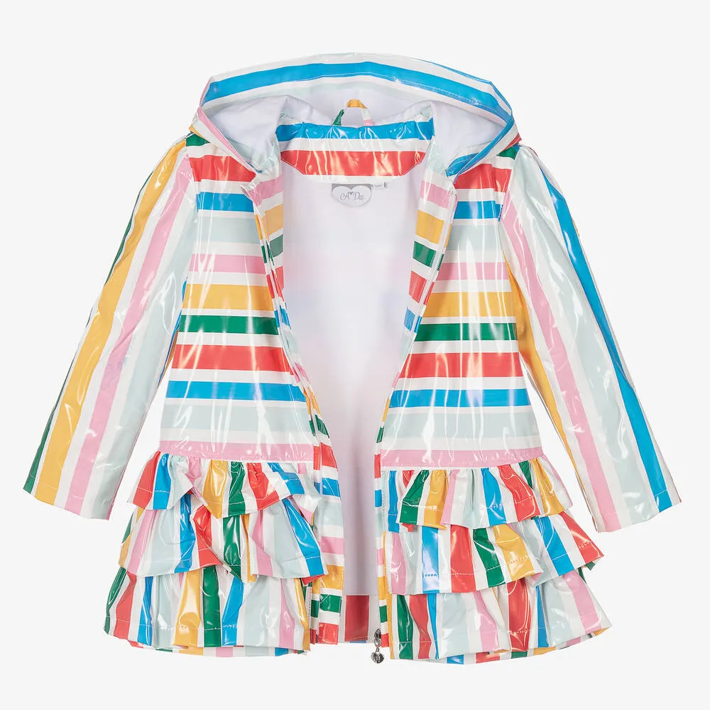 Girls Rainbow Stripe Hooded Coat