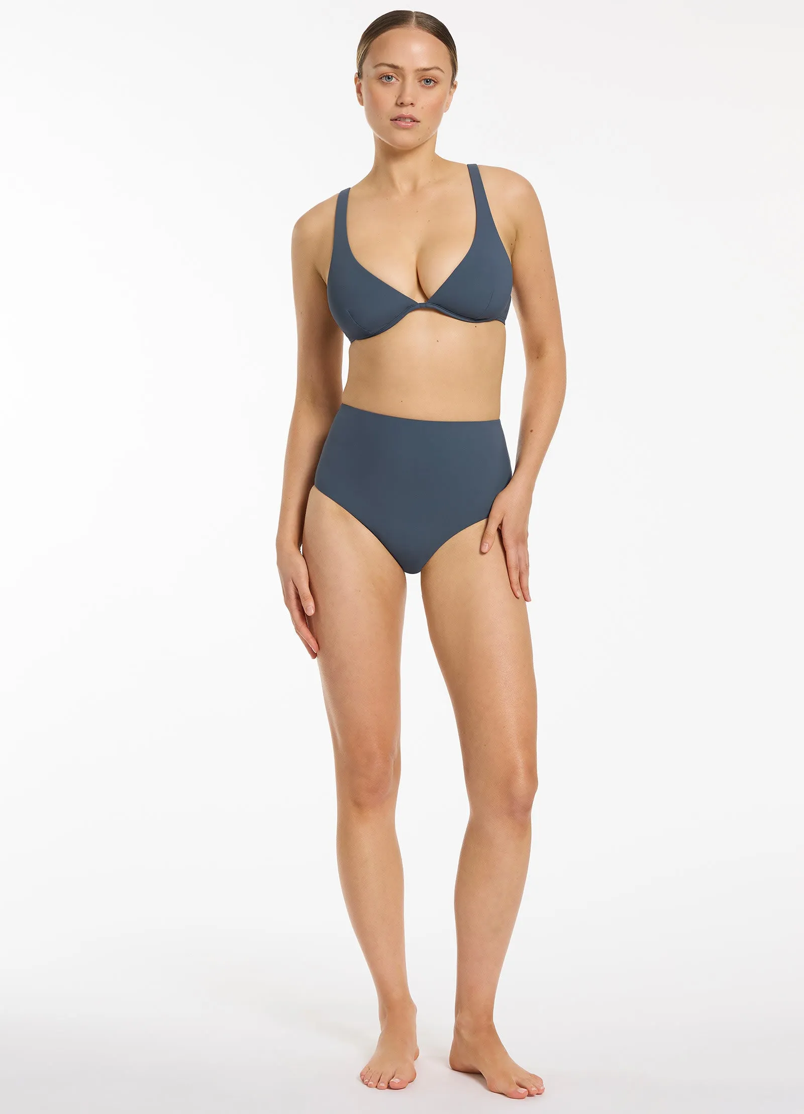 Jetset High Waisted Bikini Bottom - Steel Blue