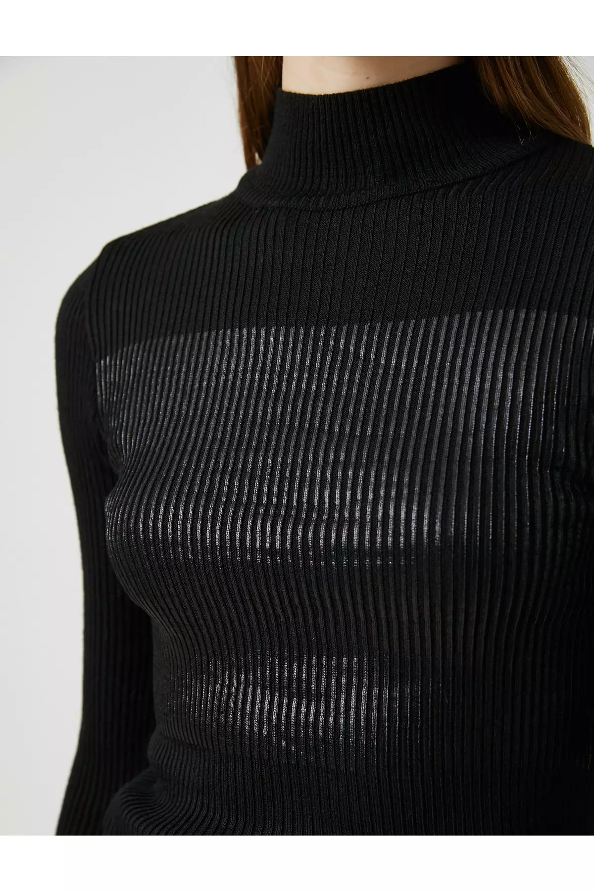 KOTON Printed Ribbed Turtleneck Sweater