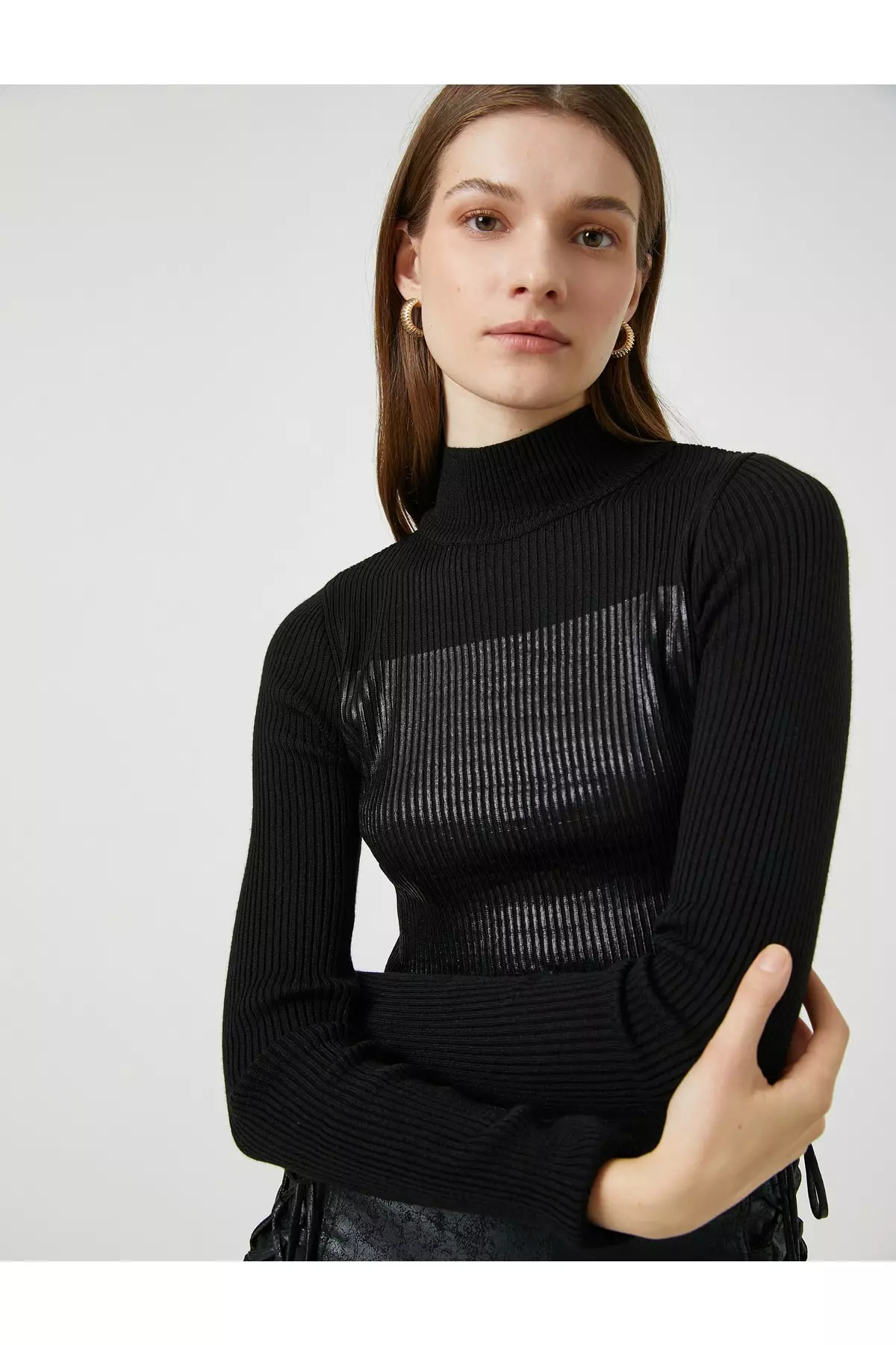 KOTON Printed Ribbed Turtleneck Sweater