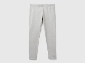 Leggings in stretch cotton with logo - Light Gray | Benetton