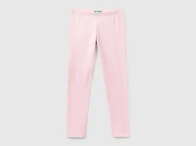 Leggings in stretch cotton with logo - Pink | Benetton