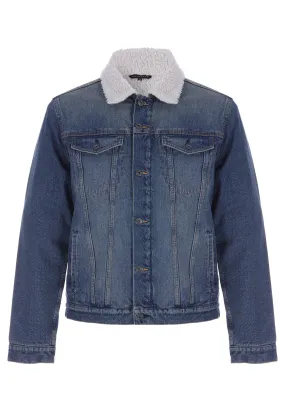 Mens Blue Denim Borg Lined Jacket