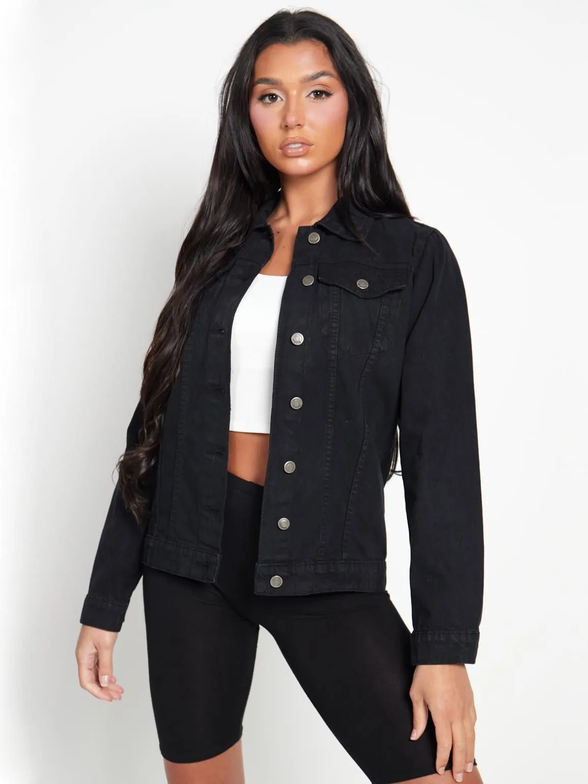 Mid Length Denim Jacket, Black, Blue, UK Sizes 8 to 16