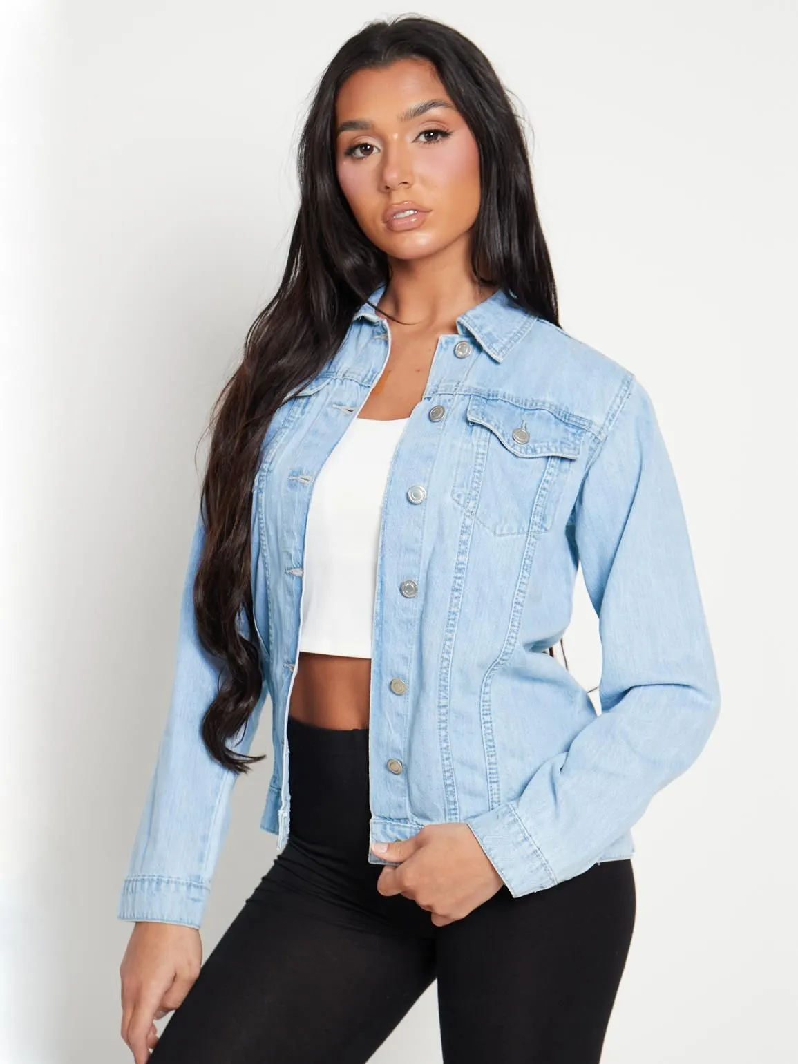 Mid Length Denim Jacket, Black, Blue, UK Sizes 8 to 16