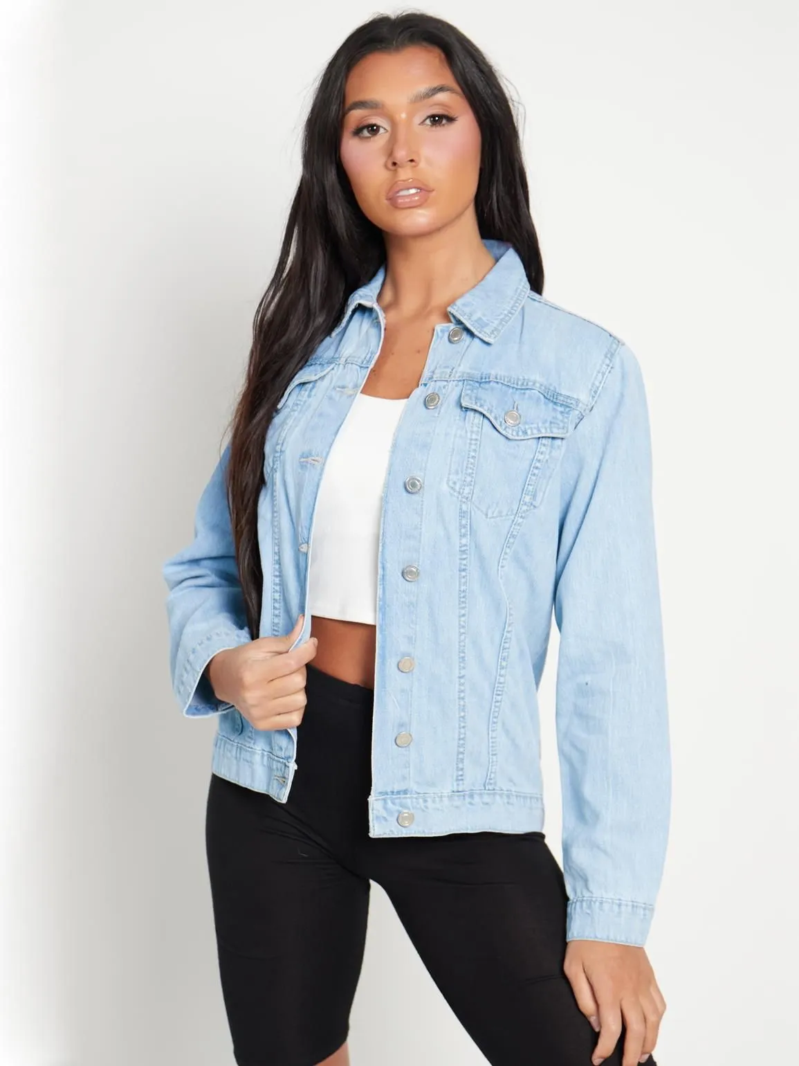 Mid Length Denim Jacket, Black, Blue, UK Sizes 8 to 16