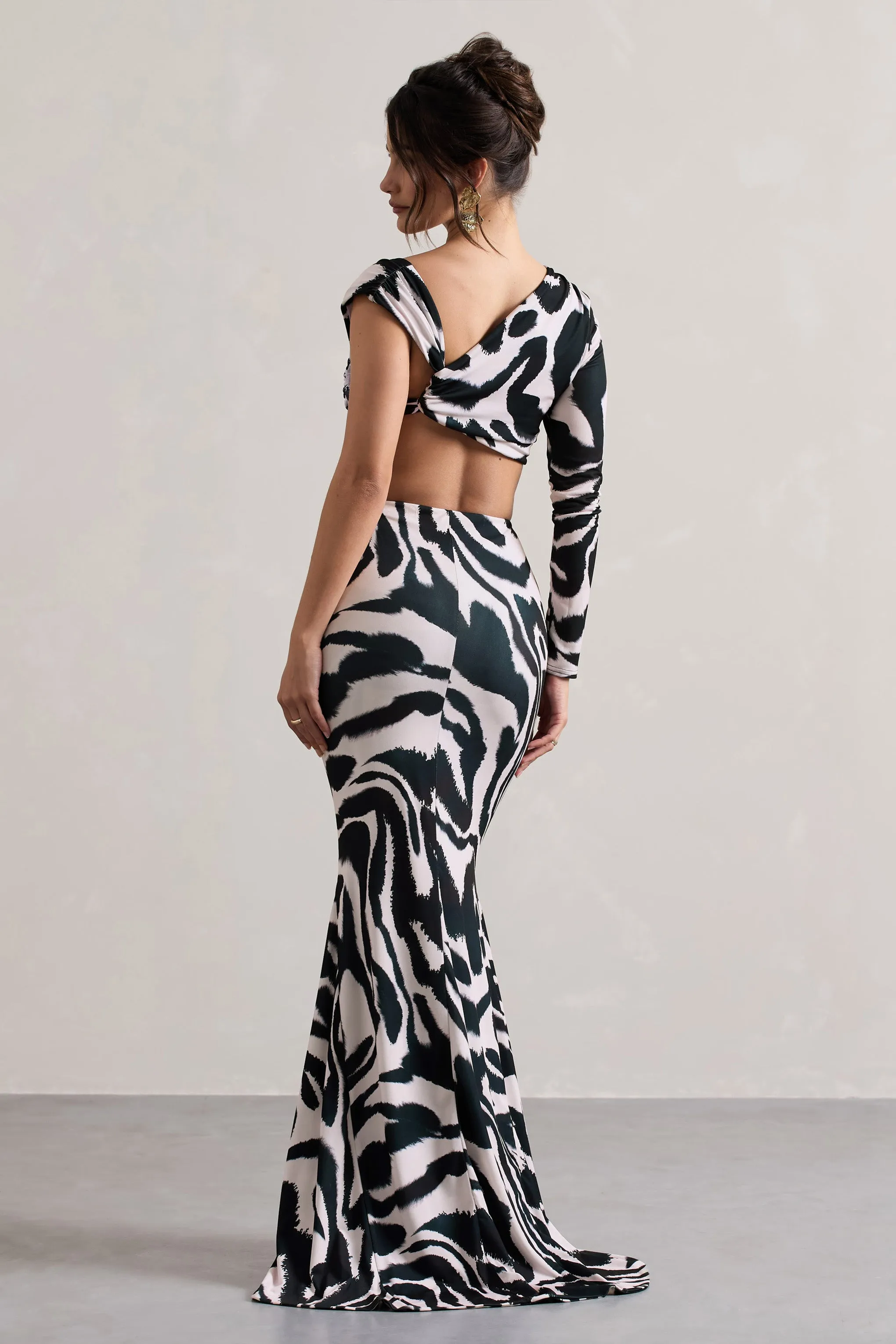 Neomie | Zebra Print Fishtail Maxi Skirt