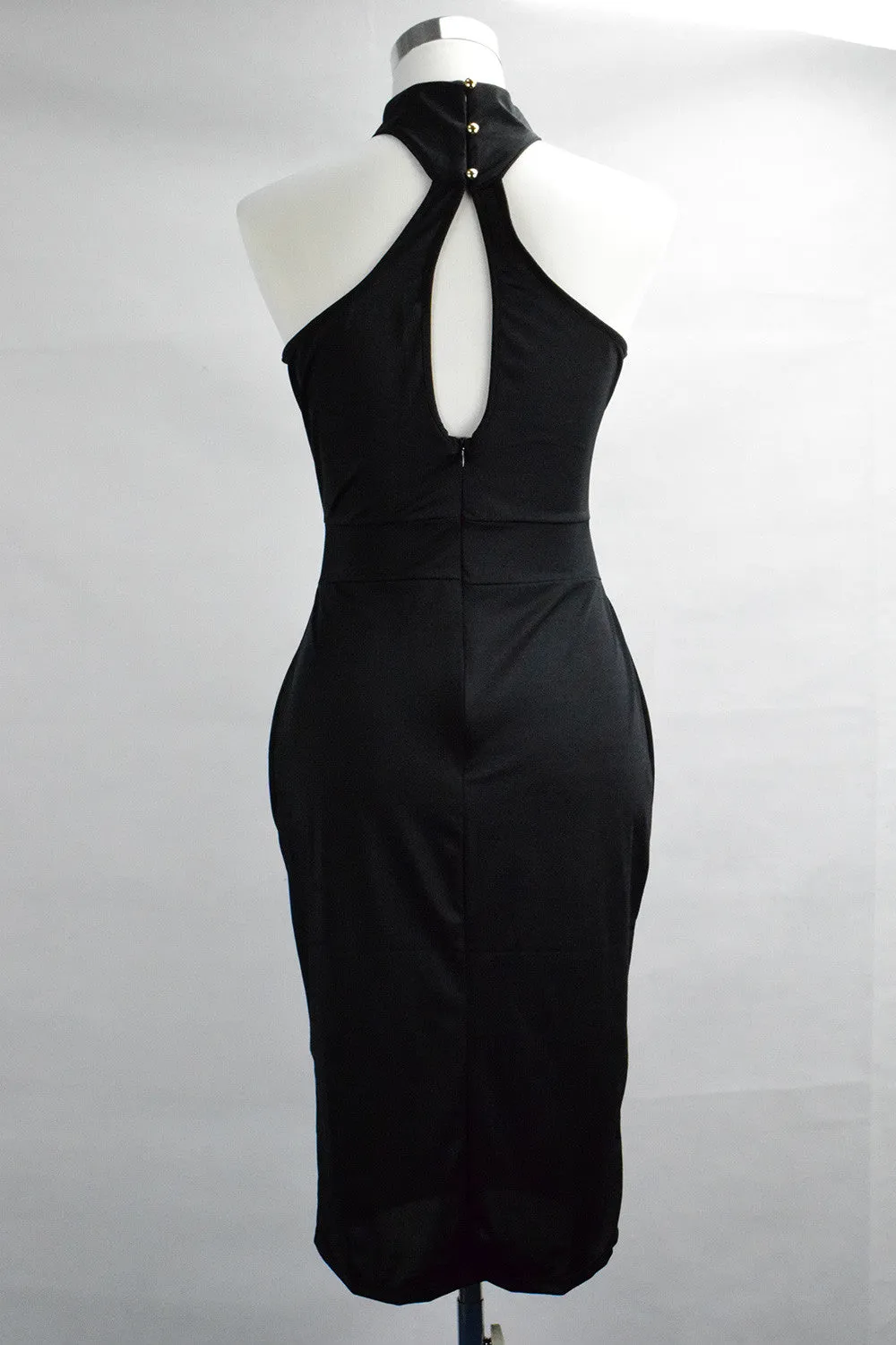 One-Step Sexy Black Bodycon Dress   Slim Turtleneck Sleeveless Black Long Party Dress Pencil Club Wear Sundress SM6