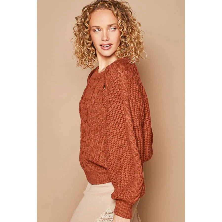 POL Cable Knit Cutout Long Sleeve Sweater