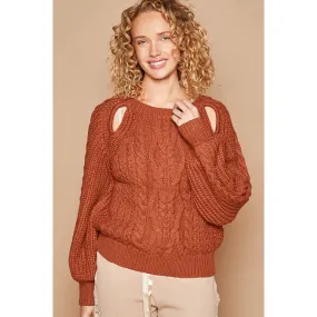 POL Cable Knit Cutout Long Sleeve Sweater