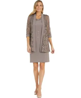 R & M Richards Women's 2-Pc. Sequined Lace Jacket & Necklace Dress Set