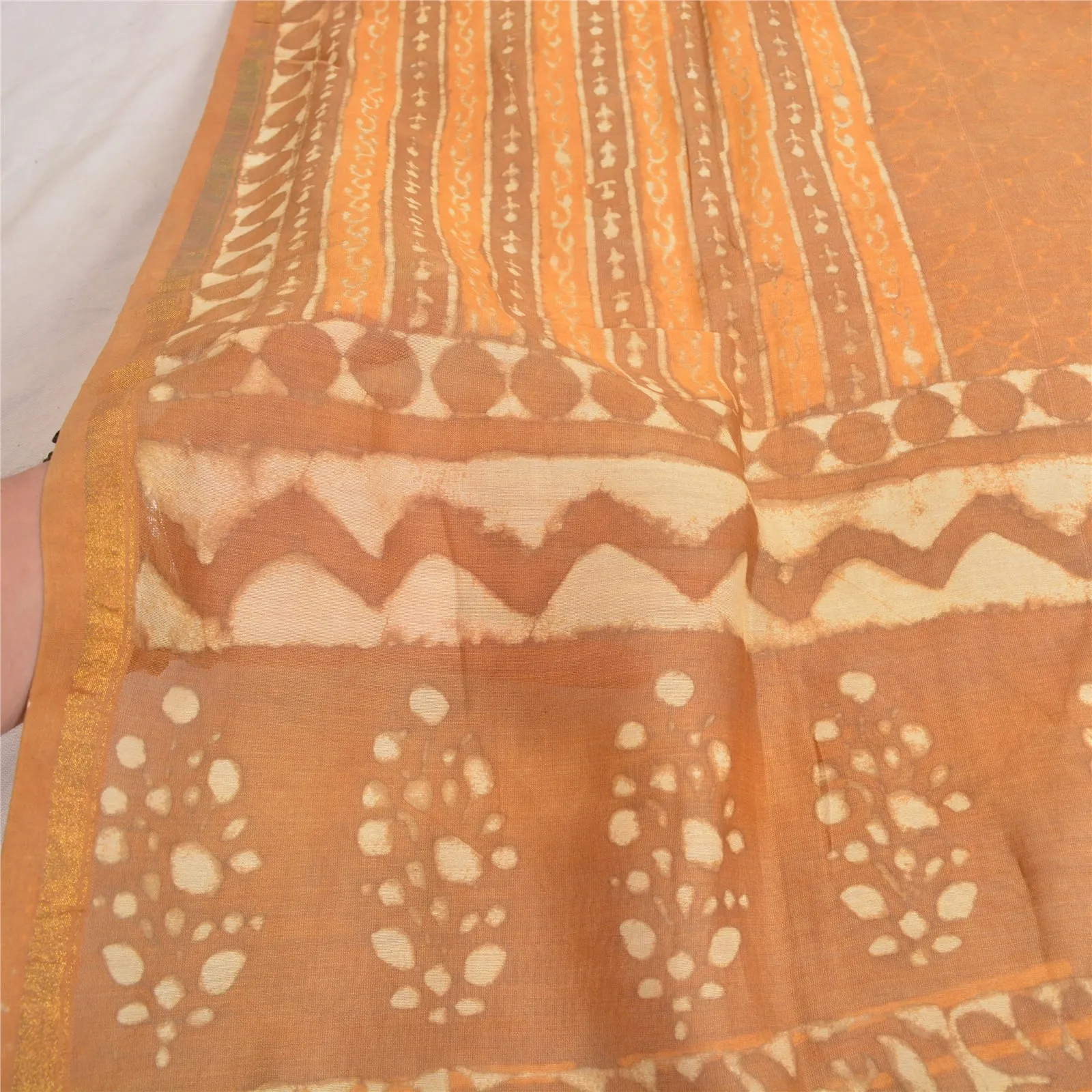 Sanskriti Vintage Dupatta Long Stole Pure Chanderi Silk Brown Batik Work Scarves