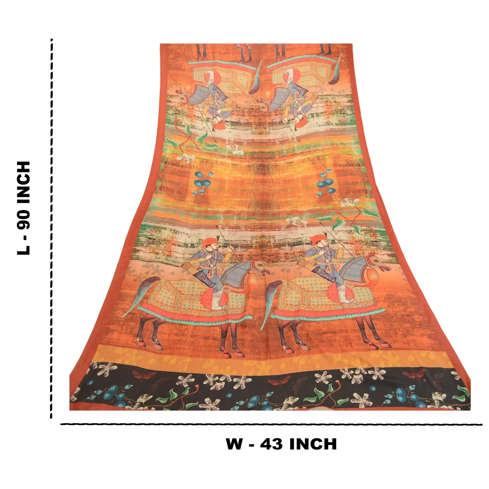 Sanskriti Vintage Dupatta Long Stole Woolen Orange Human Printed Soft Scarves