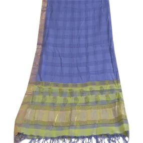 Sanskriti Vintage Long Dupatta Stole Cotton Silk Purple/Green Woven Zari Scarves