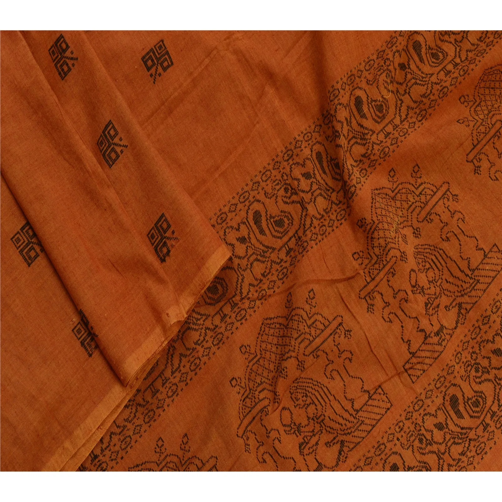 Sanskriti Vintage Long Dupatta Stole Pure Cotton Saffron Hand-Woven Scarves