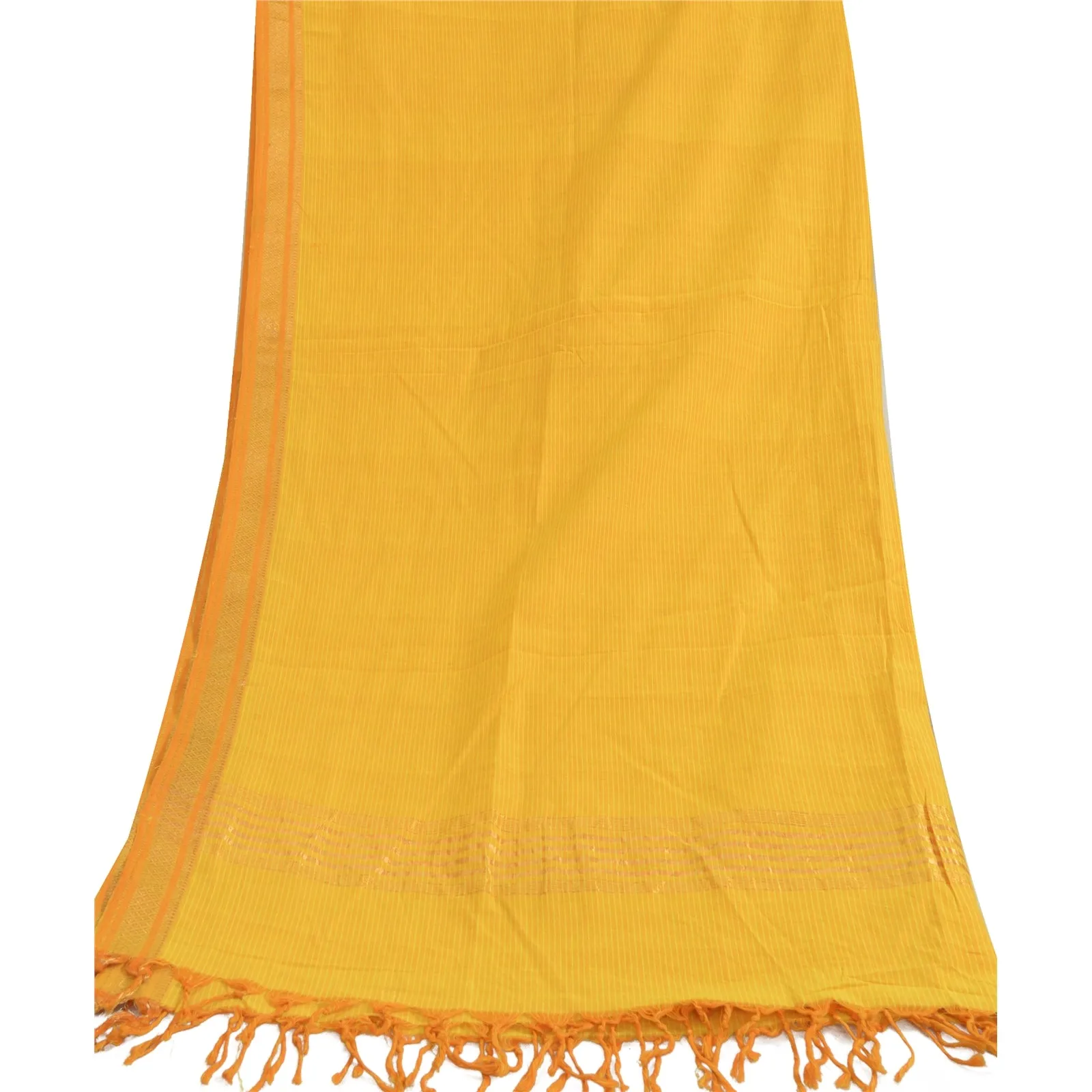 Sanskriti Vintage Long Dupatta Stole Pure Cotton Yellow Woven Zari Wrap Scarves