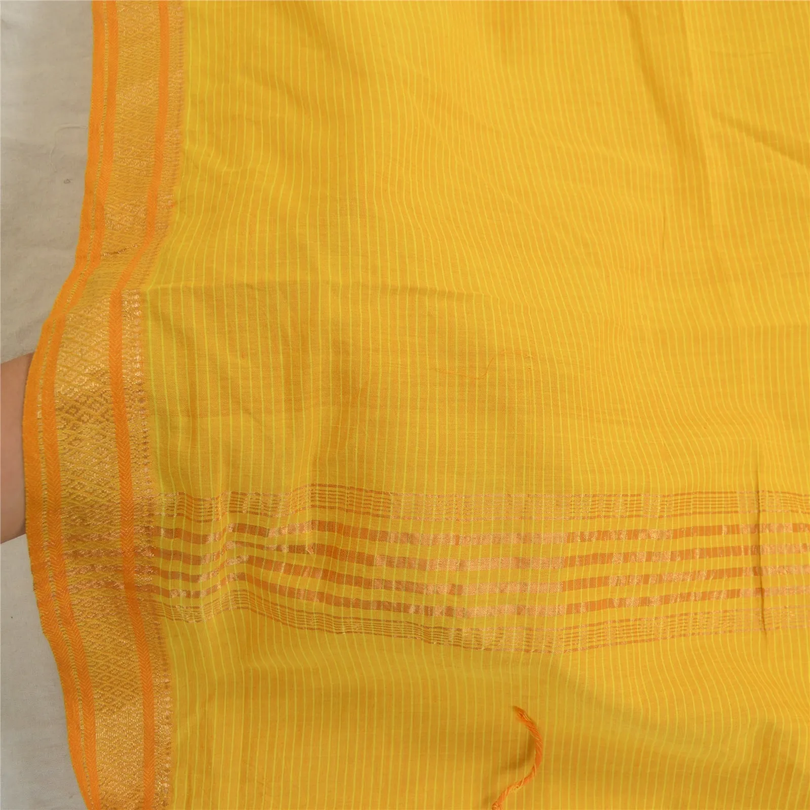 Sanskriti Vintage Long Dupatta Stole Pure Cotton Yellow Woven Zari Wrap Scarves