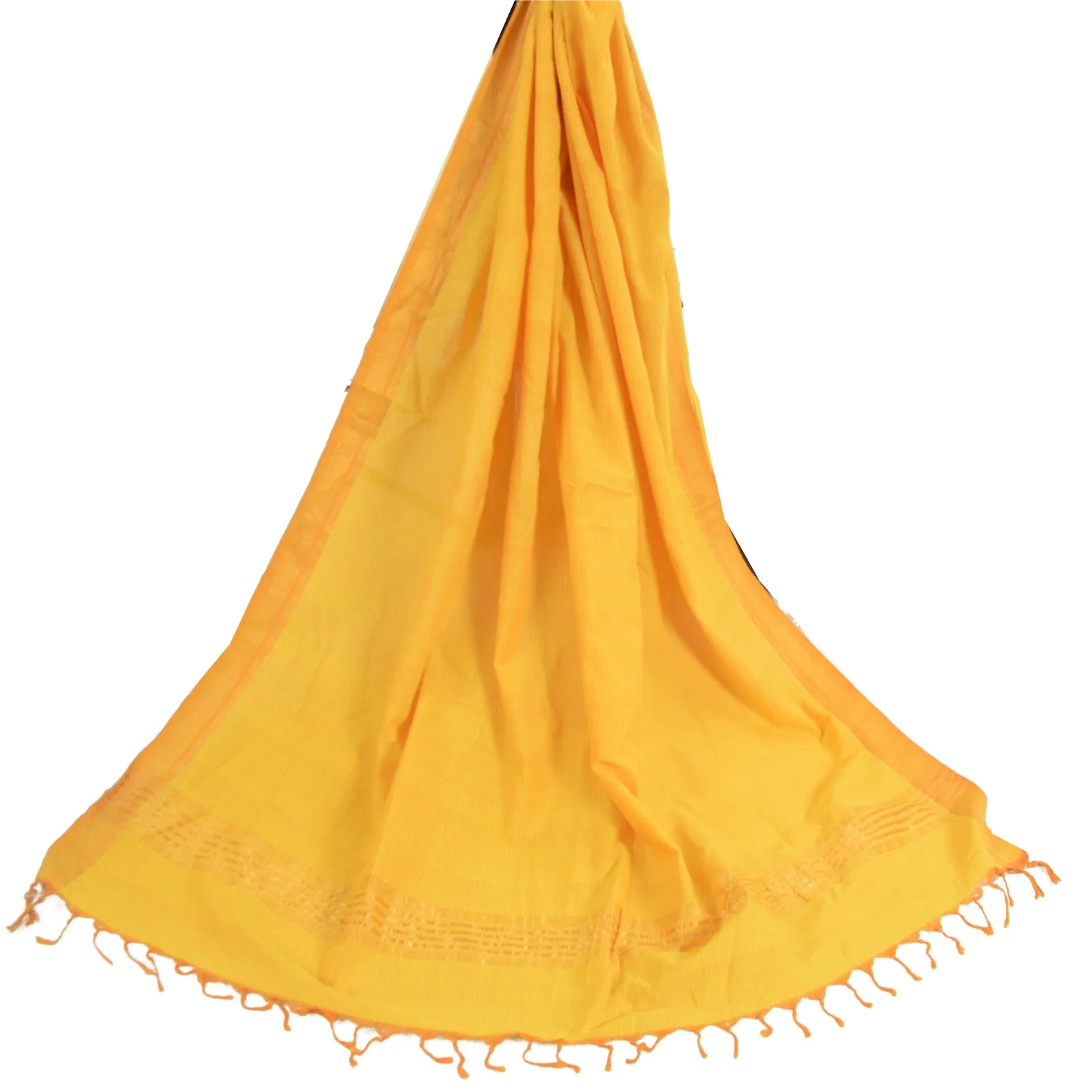 Sanskriti Vintage Long Dupatta Stole Pure Cotton Yellow Woven Zari Wrap Scarves