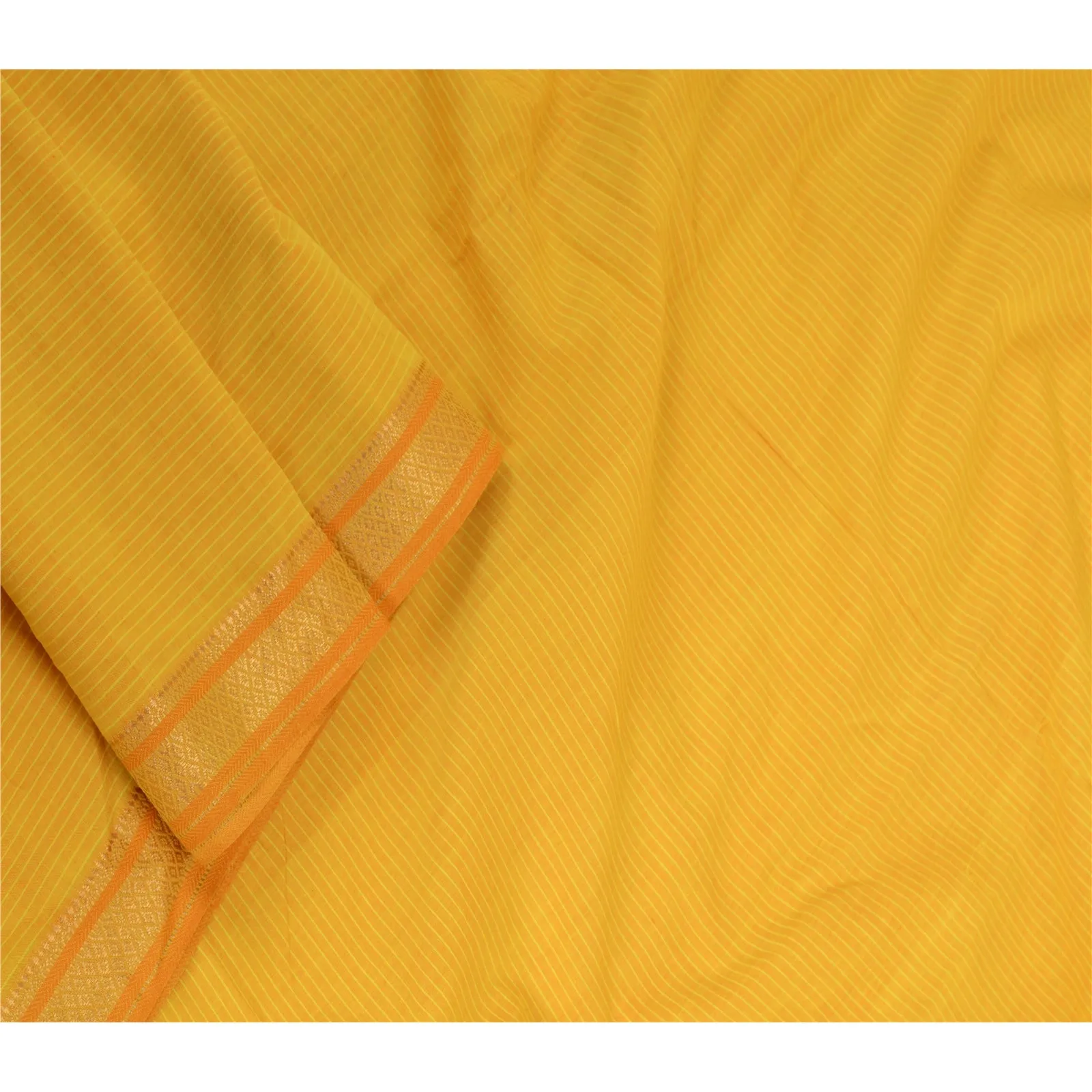 Sanskriti Vintage Long Dupatta Stole Pure Cotton Yellow Woven Zari Wrap Scarves