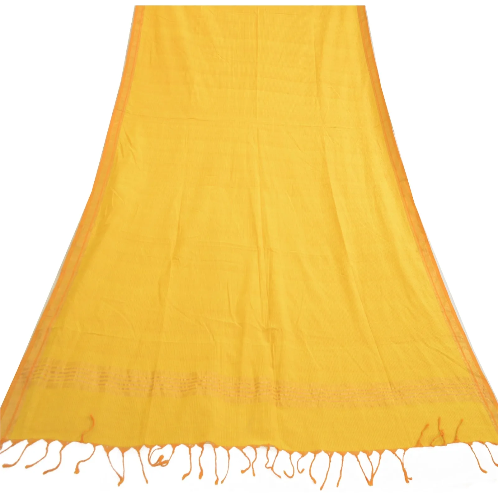 Sanskriti Vintage Long Dupatta Stole Pure Cotton Yellow Woven Zari Wrap Scarves