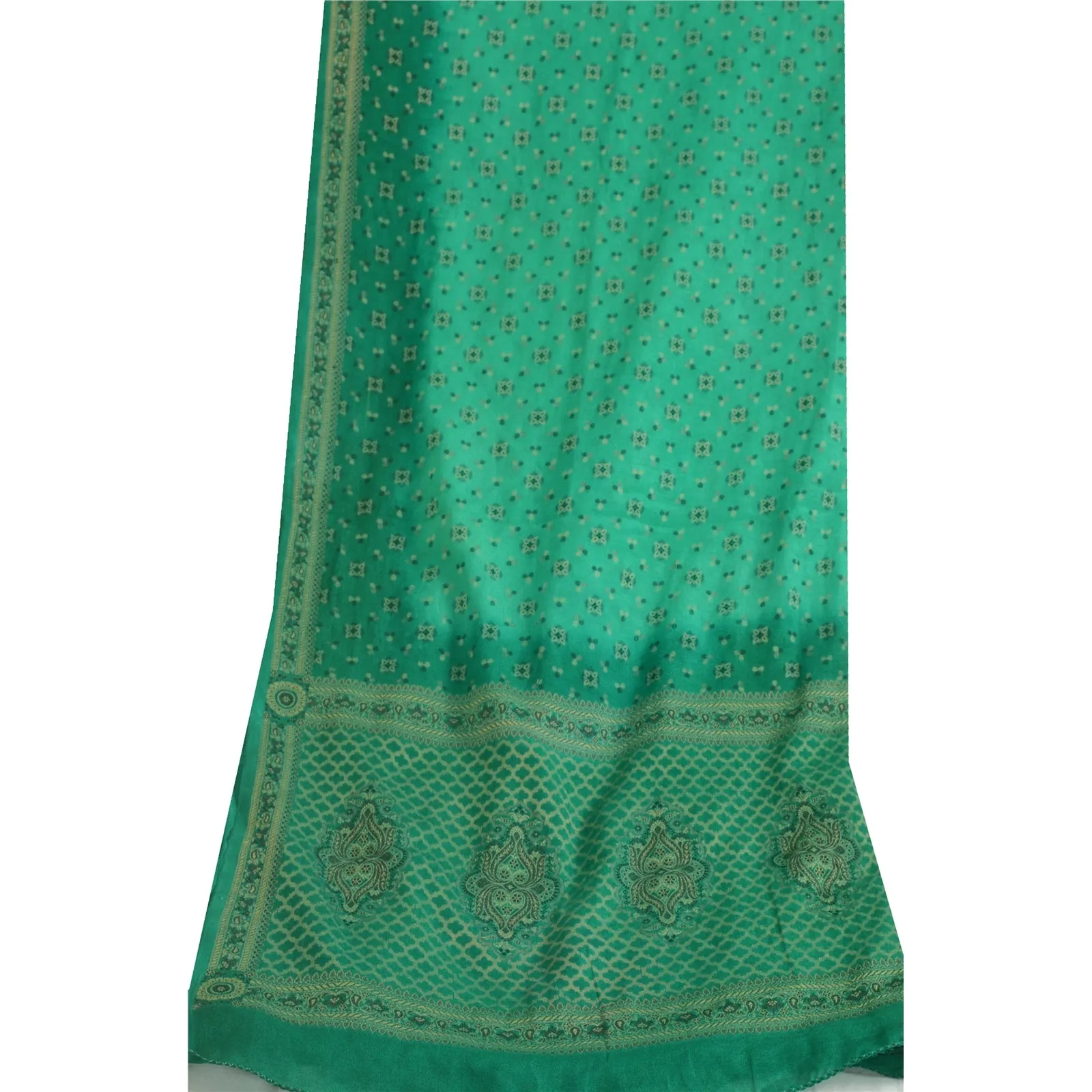 Sanskriti Vintage Long Dupatta Stole Pure Silk Green Hijab Woven Wrap Scarves