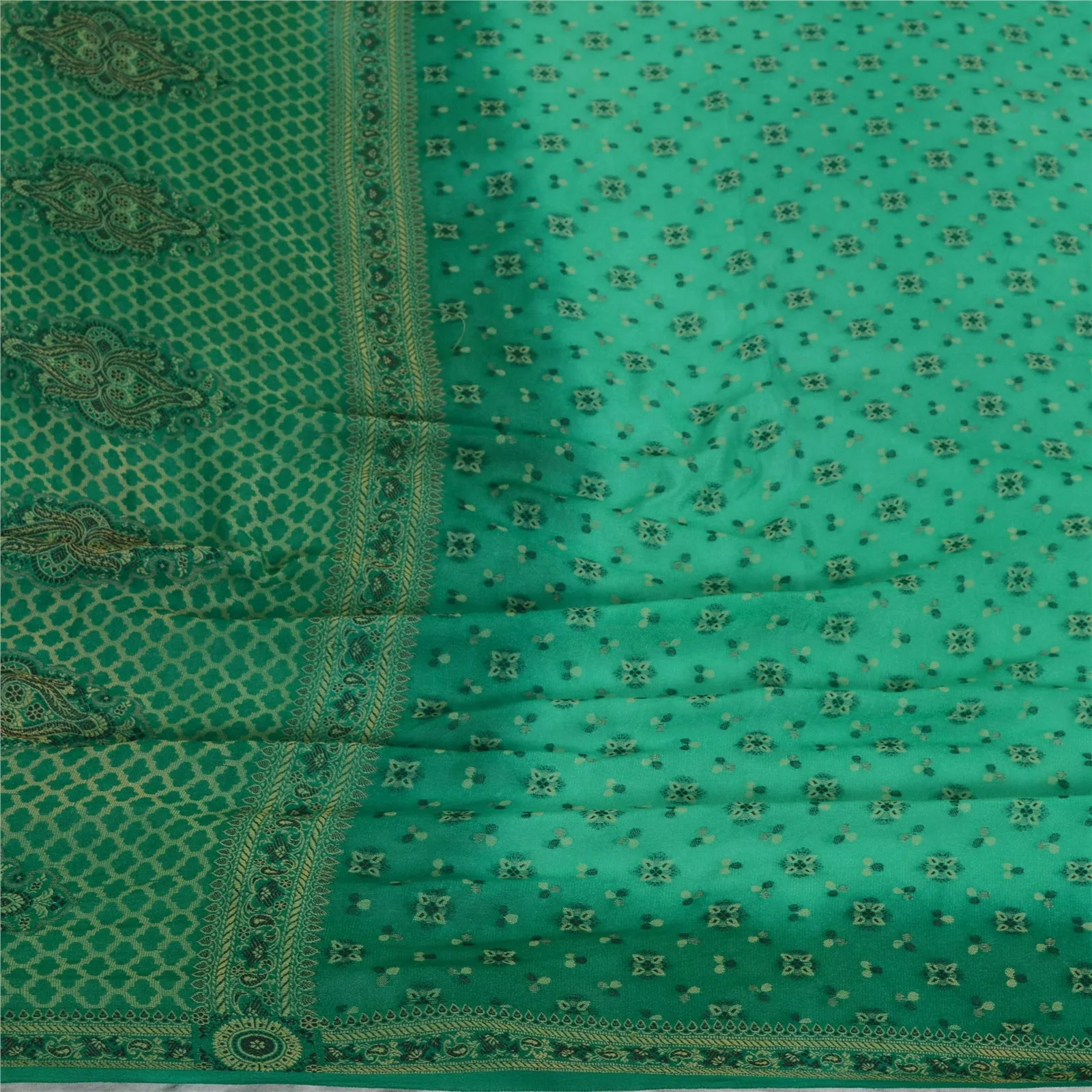 Sanskriti Vintage Long Dupatta Stole Pure Silk Green Hijab Woven Wrap Scarves