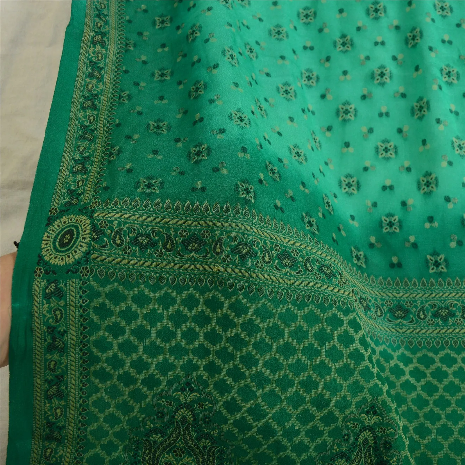 Sanskriti Vintage Long Dupatta Stole Pure Silk Green Hijab Woven Wrap Scarves