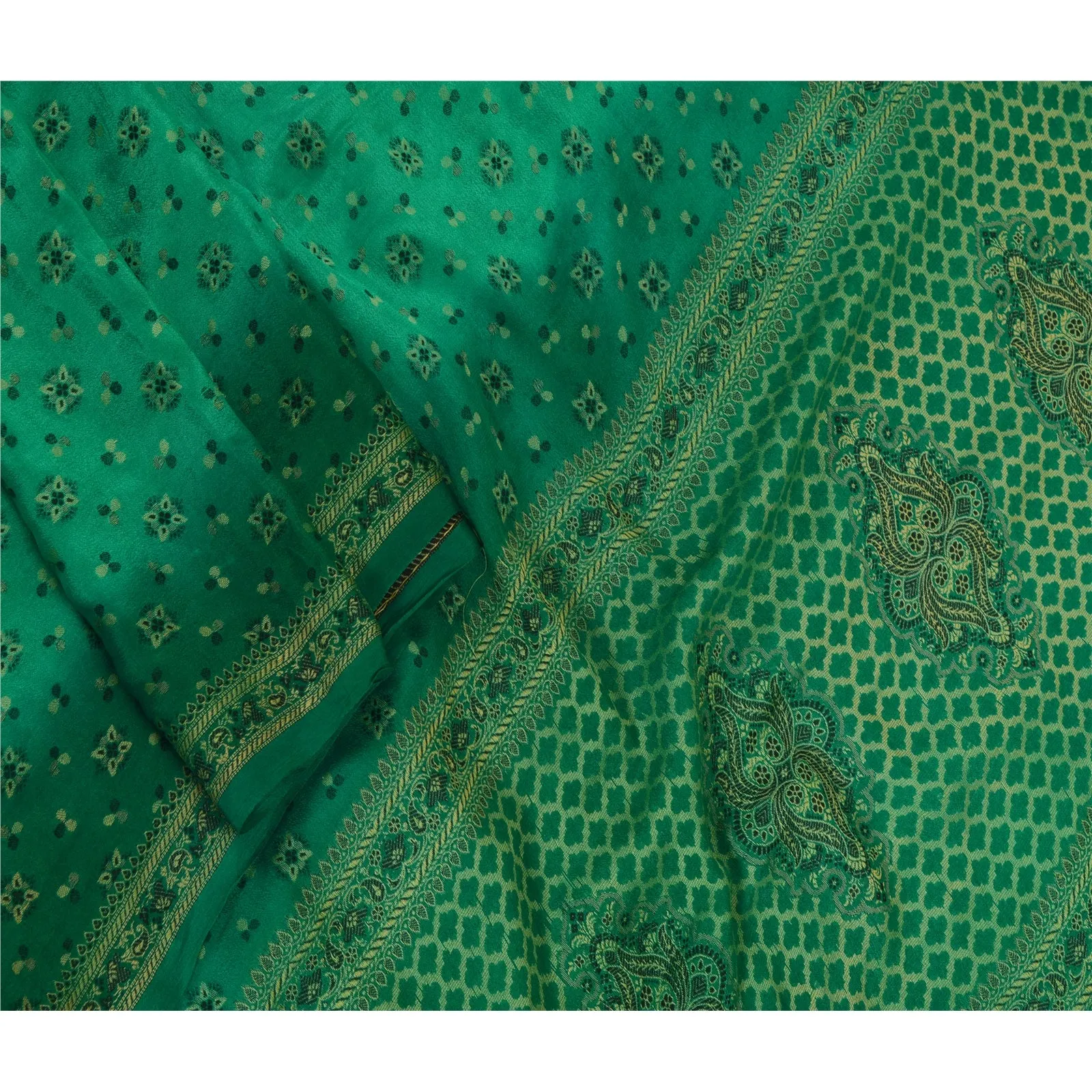 Sanskriti Vintage Long Dupatta Stole Pure Silk Green Hijab Woven Wrap Scarves