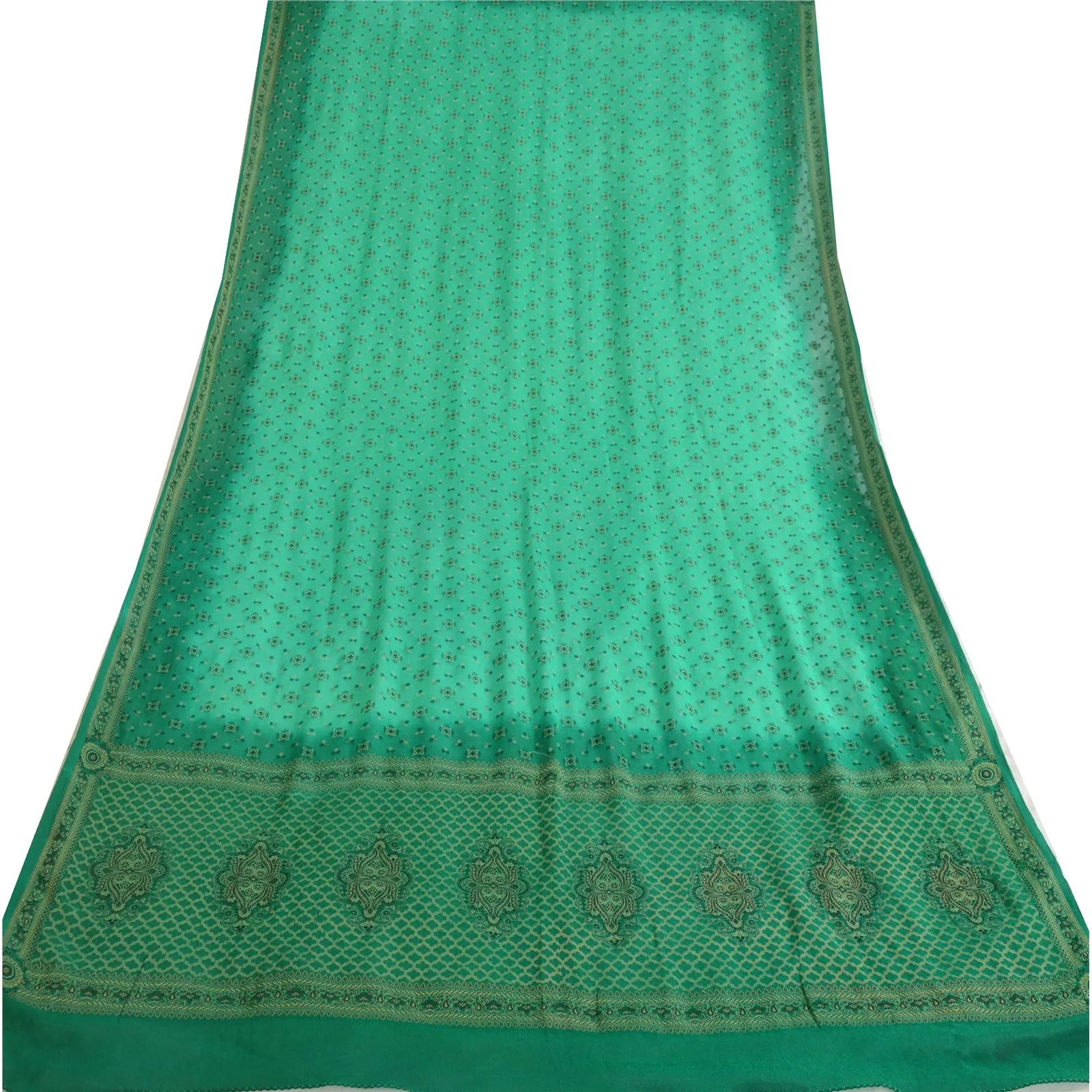 Sanskriti Vintage Long Dupatta Stole Pure Silk Green Hijab Woven Wrap Scarves